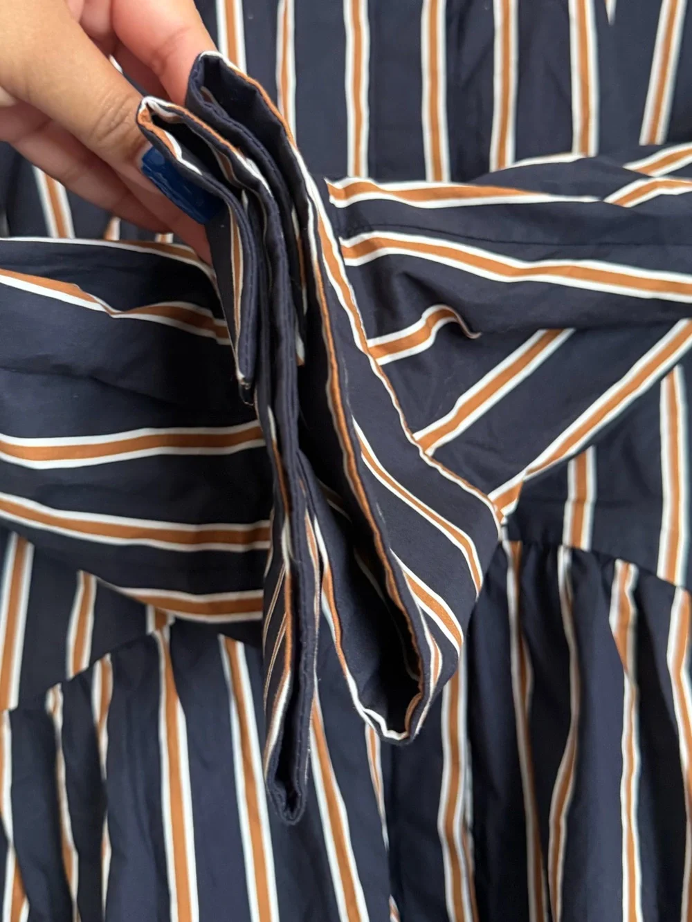 Tuckernuck Shirt Dress Long Sleeve Navy Brown Midi Drop Waist Women Size Large